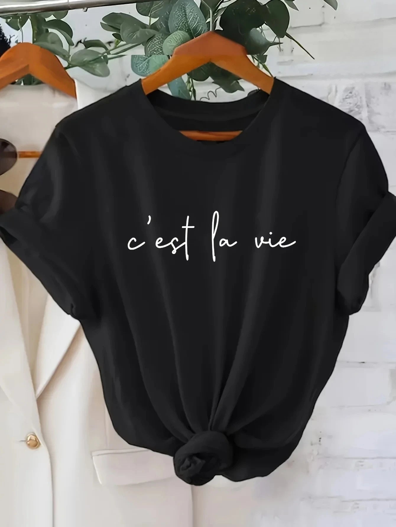 Cest La Vie T Shirt New Women Short Sleeve Letter Print Stylish Summer Crewneck Tumblr Hipster Cotton Tee Plus Size