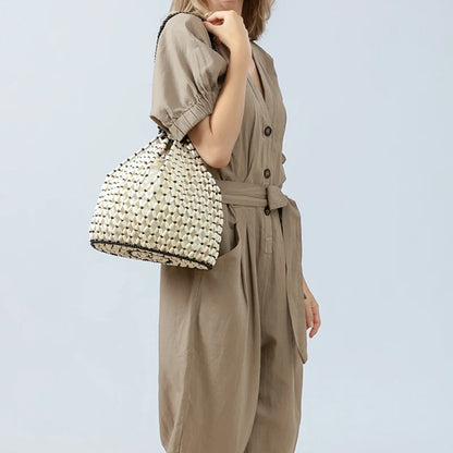 Resort Aesthetics: Chic Pearl Handle Beaded Bag