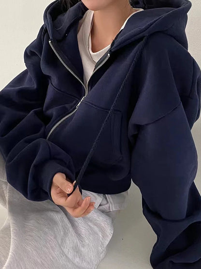 2025 Women S Short Hoodie Solid Sweatshirt Crop Top Korean Harajuku Fashion