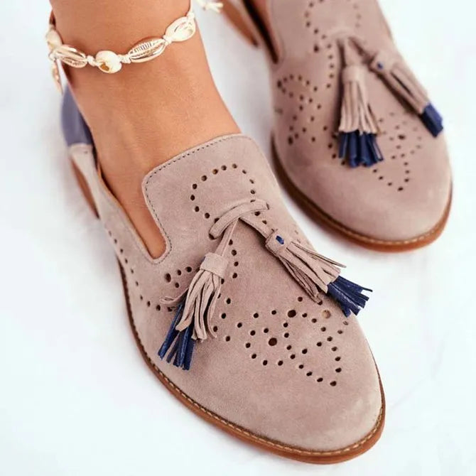 Genuine Leather Sheepskin Tassel Design Women Loafers