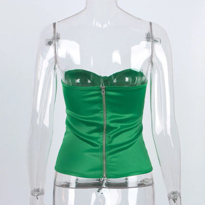 Green Strapless Tube Top: Sexy Summer Bustier for Party-Ready Shoulders