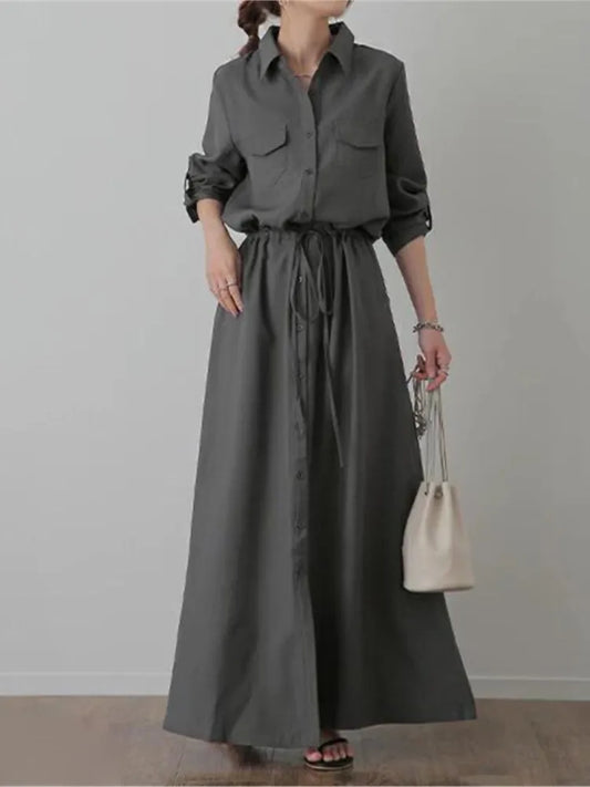 Casual Solid Color Long Sleeve Stand Collar Wrap Dress