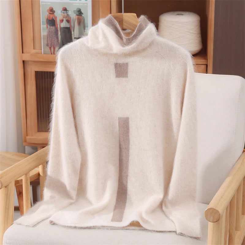 2025 Winter Korean Knit Sweater Half High Collar Loose Pullover Imitation Mink Velvet Embroidered Warm Top For Women