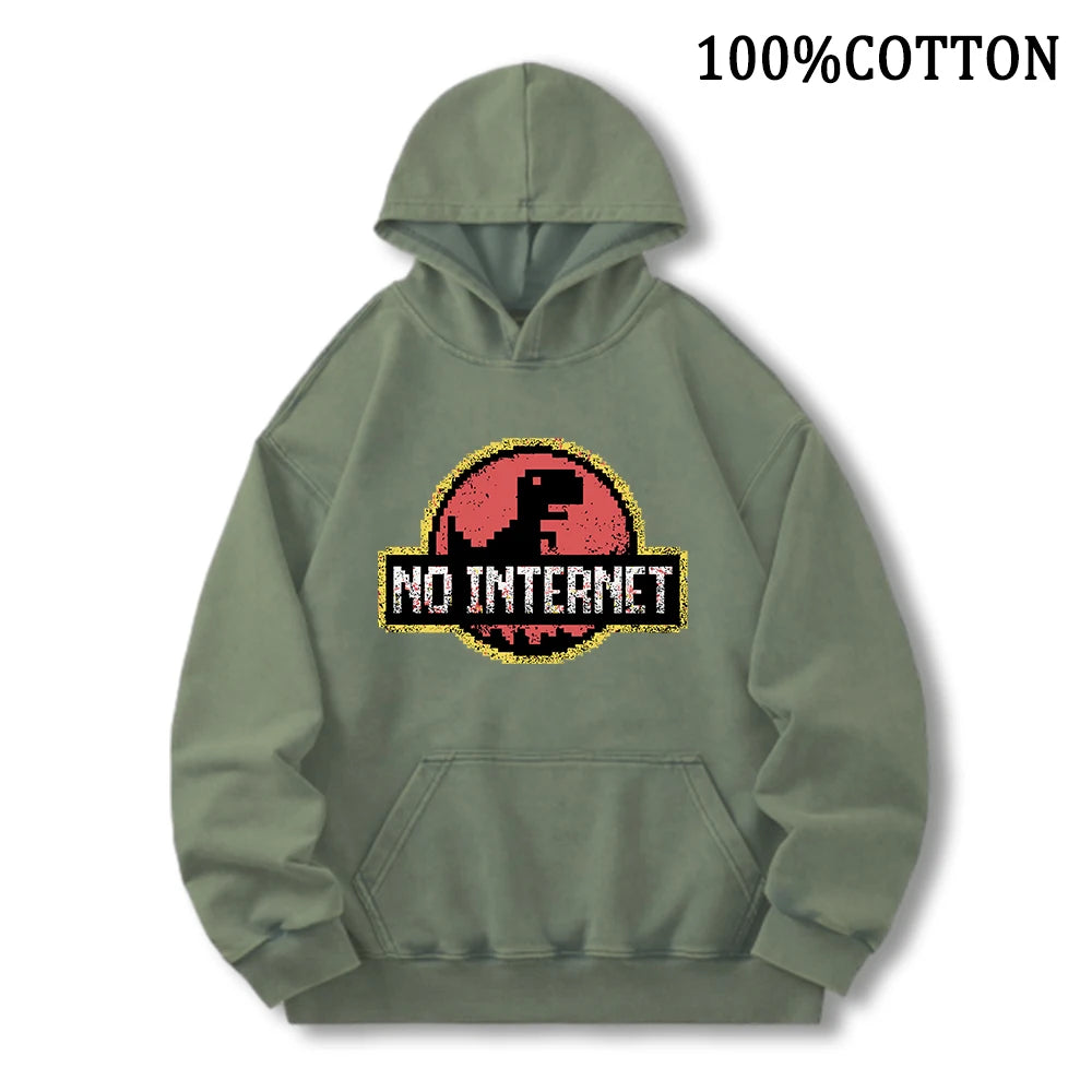 No Internet T Rex Dinosaur Hoodie Fleece Sweatshirt With Pockets For Men Women