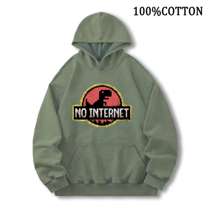 No Internet T Rex Dinosaur Hoodie Fleece Sweatshirt With Pockets For Men Women