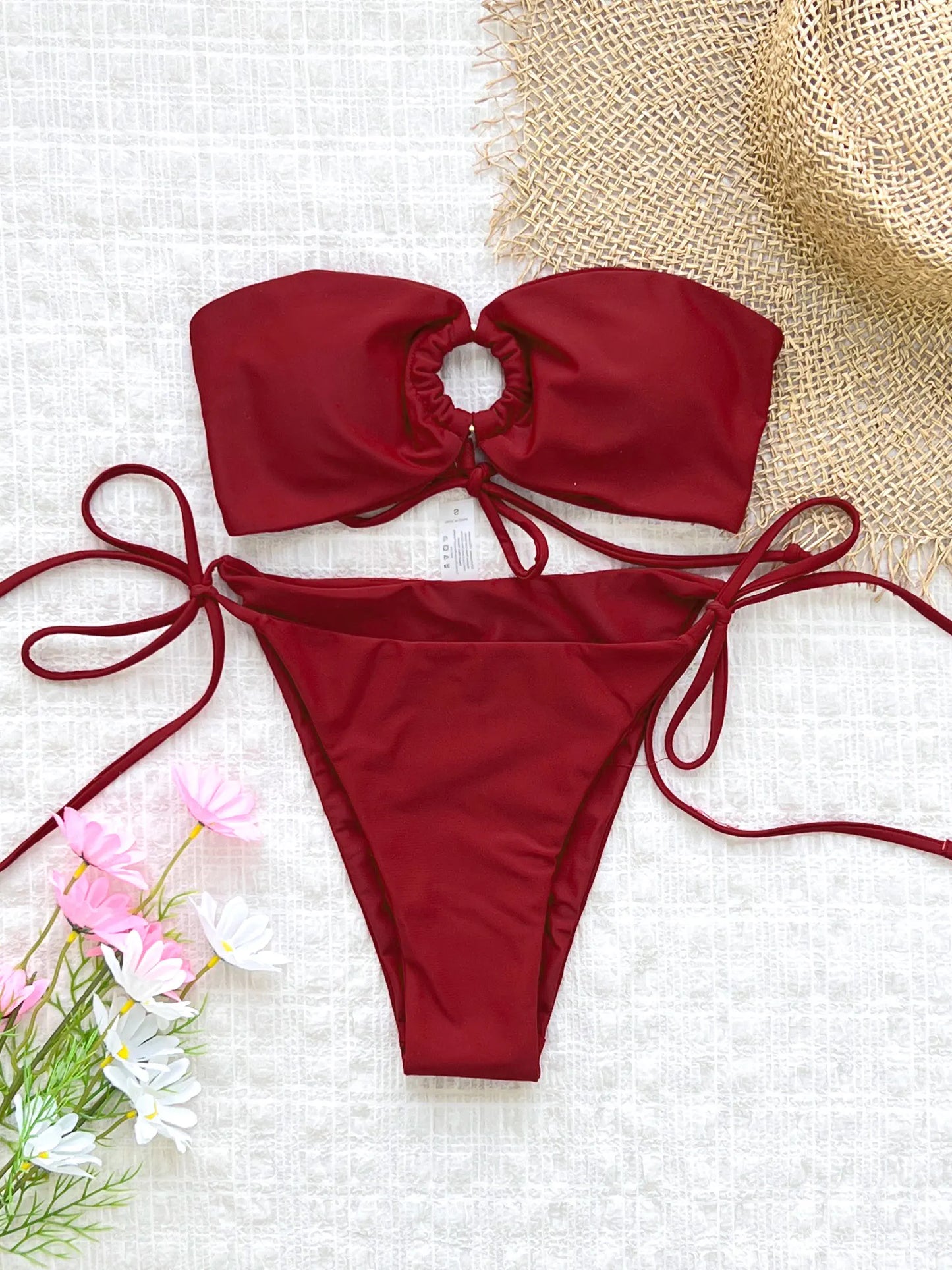 2025 Sexy Brazilian Bikini Set Solid Thong Swimwear With Push Up Top For Women New Beachwear