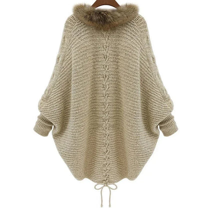 New Womens Lapel Neck Wool Cape Poncho Cardigan