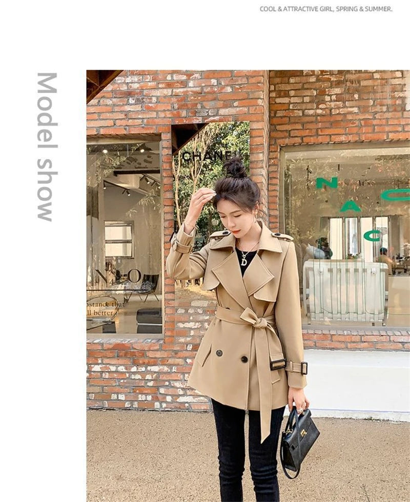 Womens Korean Style Long Khaki Red Trench Coat