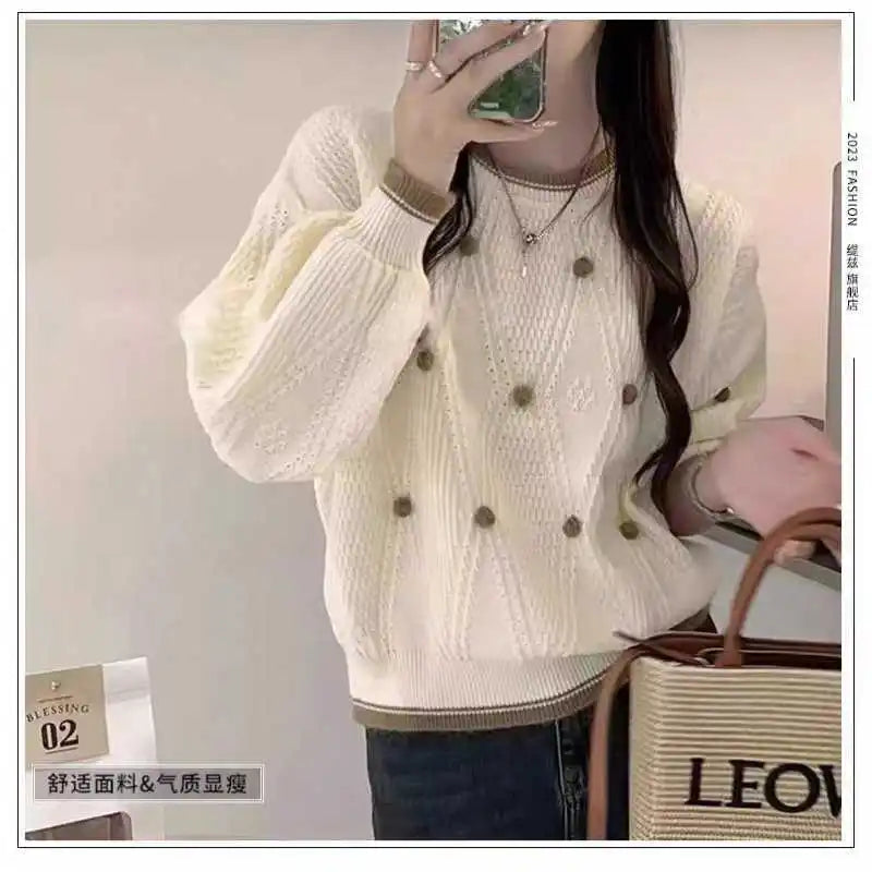 Autumn Winter Striped Oversized O Neck Sweater Loose Fashionable All Match