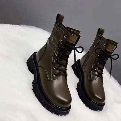 Womens Casual Leather Ankle Zipper Winter Boots