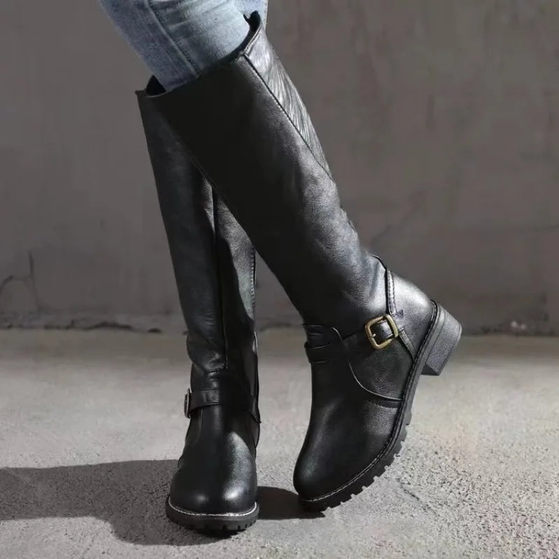Women’s Over-the-Knee Riding Boots 2025 – Waterproof PU Leather Chunky Heel Platform Boots