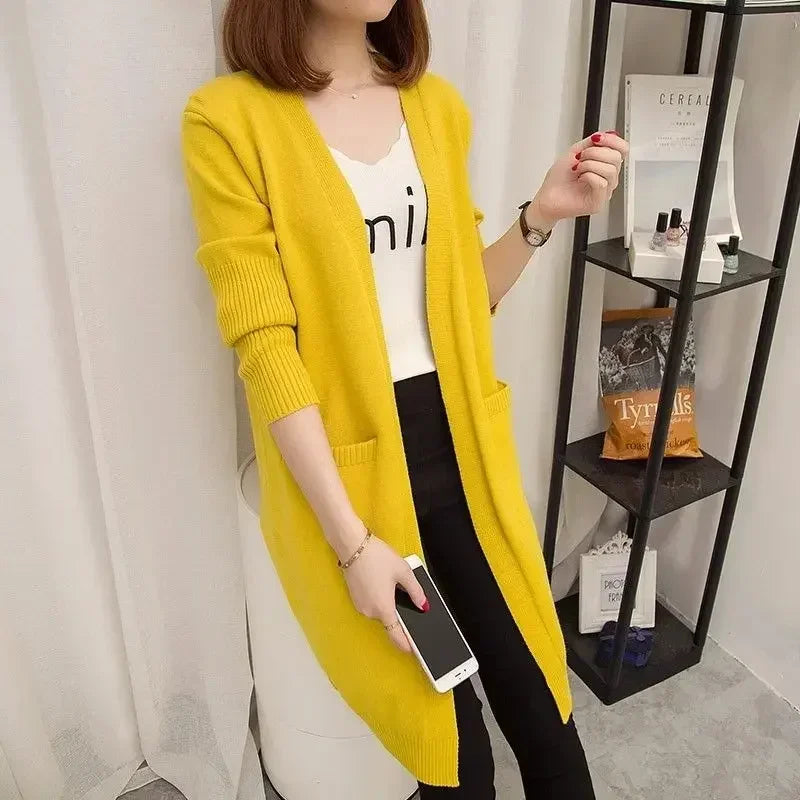 V-Neck Long Knit Cardigan for Women – 2025 Y2K Harajuku Style