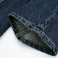 Heart Shape Pocket Retro Style Blue Denim Jacket Pant Set