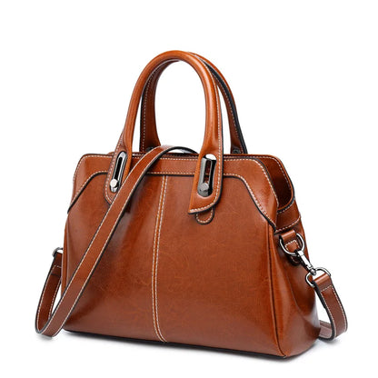 Genuine Leather Buckle Handle Handbags