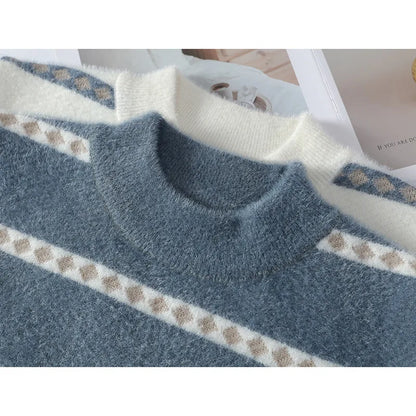 2025 Autumn Winter New Stripe Contrast Knitted Sweater For Women Stylish Warm Top