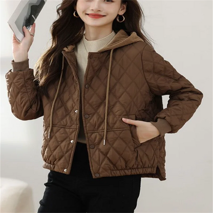 Womens Short Quilted Jacket O Neck Loose Fit Contrast Color Coat Casual Single Breasted Chic Outerwear