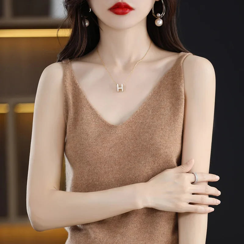 Spring Summer Ladies V Neck Sweater Solid Color Half Sleeved Pullover Thin Casual Knitwear Soft Bottoming Top