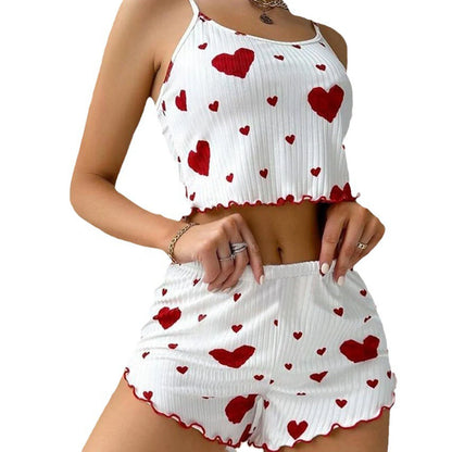 Womens Strawberry Print Pajama Set Long Sleeve Top Shorts