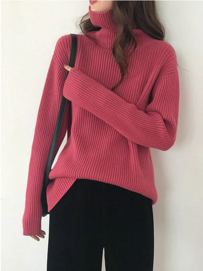 2025 Womens Half Turtleneck Sweater Solid Color Loose Long Sleeve Zipper Top Sporty Casual Autumn Sweatshirt