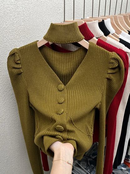 Womens French Style Off The Shoulder Red Sweater Autumn Winter Base Layer Niche Stylish Innerknit Top
