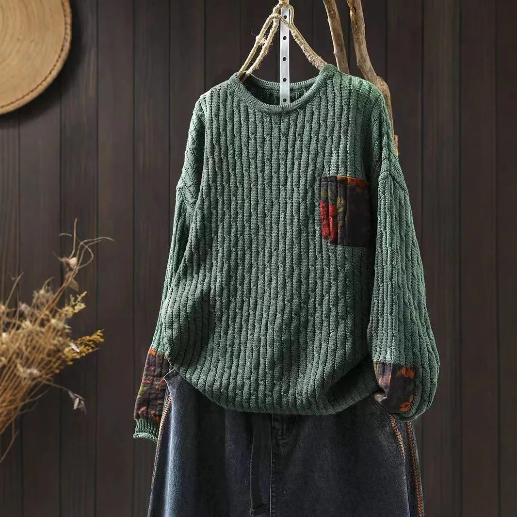 Vintage Rose Ribbed Sweater for Cozy Autumn Days