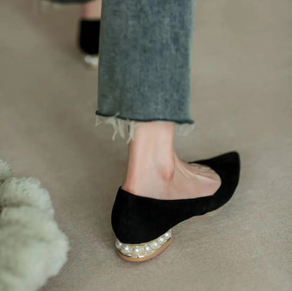 Elegant Pearl Low Heel Pointed Flat Shoes