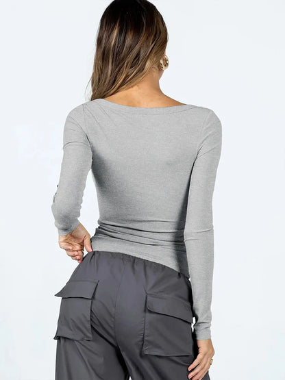 2025 Spring New Sexy Knitted Square Collar Lace Up Spliced Solid Color Long Sleeve Slim Women S Super Short Shirt