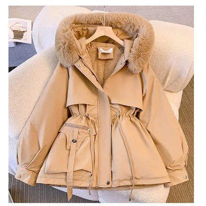Fur Hooded Slim Long Parka For Women