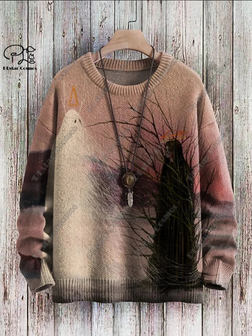 Womens Funny Ghost Pattern Gothic Warm Winter Sweater