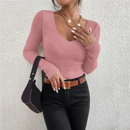 2025 Womens Stripe Knitted Sweater Long Sleeve V Neck Cropped Top Loose Fit Spring Versatile Warm Knit