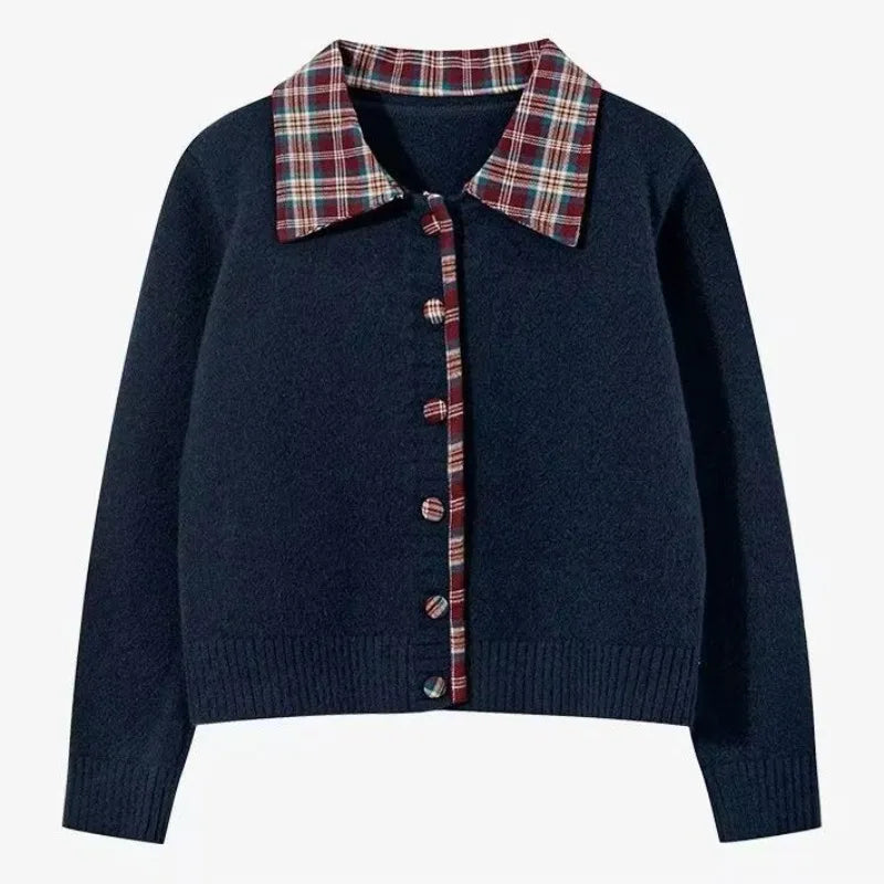 Womens Korean Chic Spring Autumn Sweater Retro Preppy Fake Two Piece Twist Knit Y2k Age Reducing Top