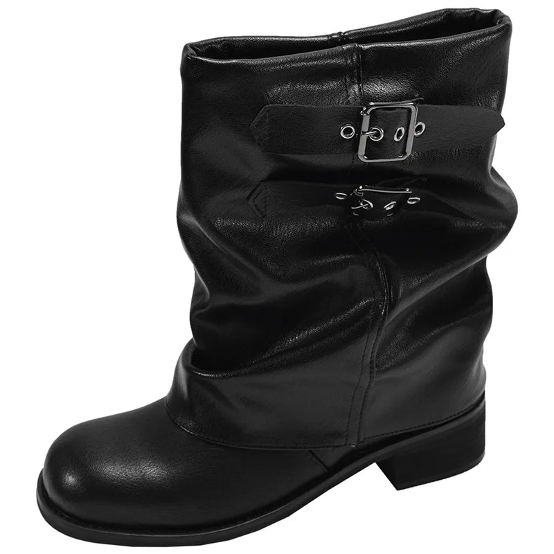 Vintage Western Cowgirl Boots 2025 - Buckle Strap Mid-Calf Boots for Women