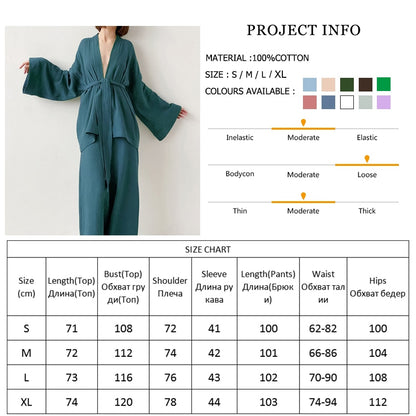 Japanese Style Fully Cotton Kimono Pajama Sets For Women