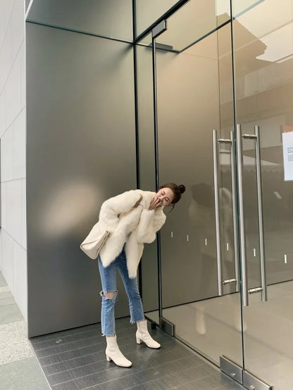 Elegant Zipper Closure Women Suede Boots