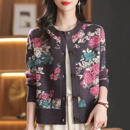 Jacquard Knit Cardigan for Women – 2025 Spring & Autumn Fashion