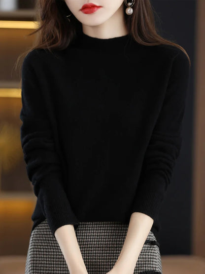 2025 Womens 100 Pure Wool Cashmere Sweater Turtleneck Pullover Loose Fit High Neck Knit Top For Autumn Winter Large Size