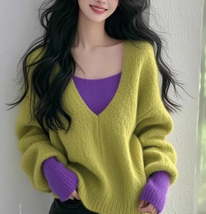 Chic Aesthetic Colorblock Layered Sweater