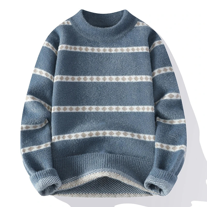 2025 Autumn Winter New Stripe Contrast Knitted Sweater For Women Stylish Warm Top