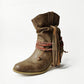 Retro Ethnic Western Cowboy Style Round Toe Block Heel Tassel Boots