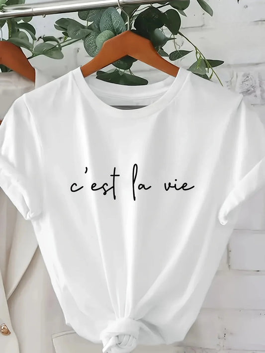 Cest La Vie T Shirt New Women Short Sleeve Letter Print Stylish Summer Crewneck Tumblr Hipster Cotton Tee Plus Size