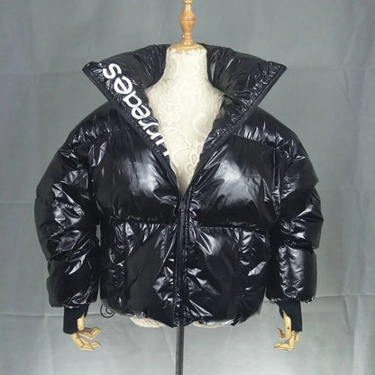 Womens Winter Glossy Waterproof Puffy Down Parka