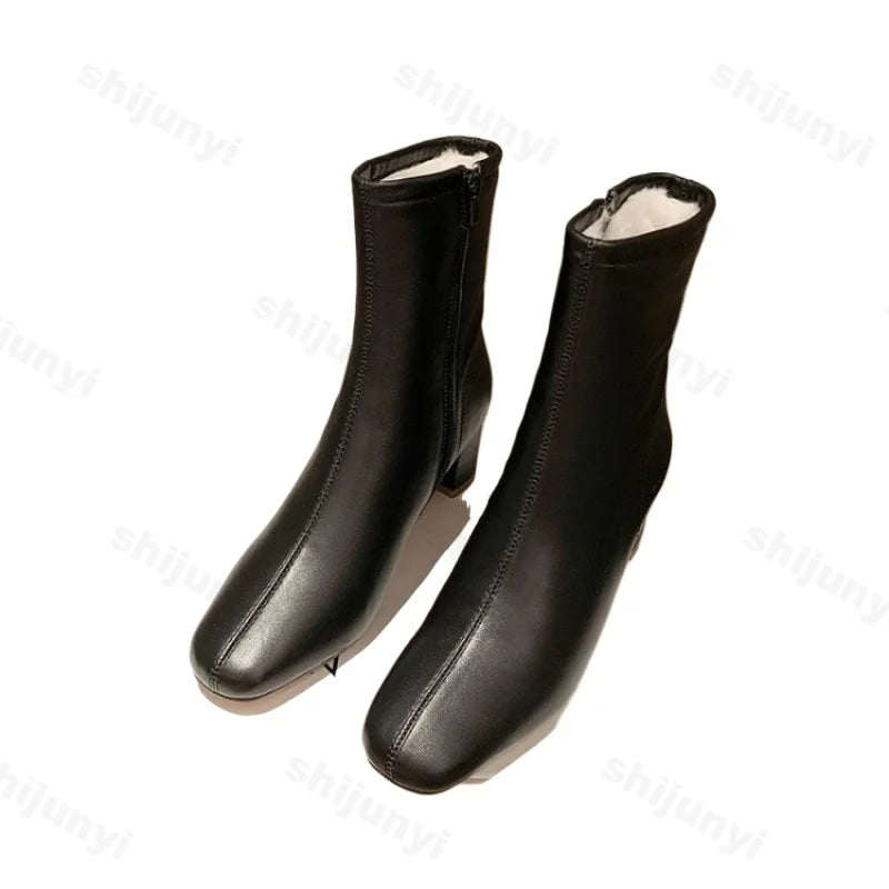 Elegant Zipper Closure Women Suede Boots