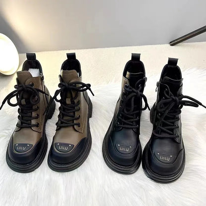 High-Top Women’s Martin Boots – Spring 2025 Round Toe Lace-Up Platform Ankle Boots