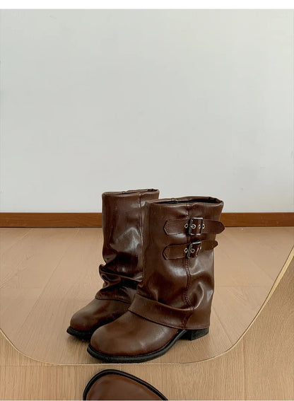 Vintage Western Cowgirl Boots 2025 - Buckle Strap Mid-Calf Boots for Women