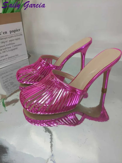 2025 Summer Women S Square Toe Sandals Snake Print Strappy Mules 10 5Cm High Heel Fashion Slippers