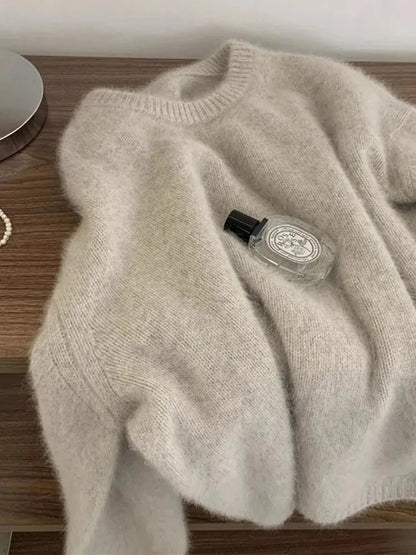 Autumn Winter Hot Sale New Acrylic Loose Drop Shoulder Round Neck Color Matching Long Sleeve Knitted Sweater For Women