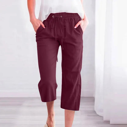 Classic Style Women Cotton Linen Capri