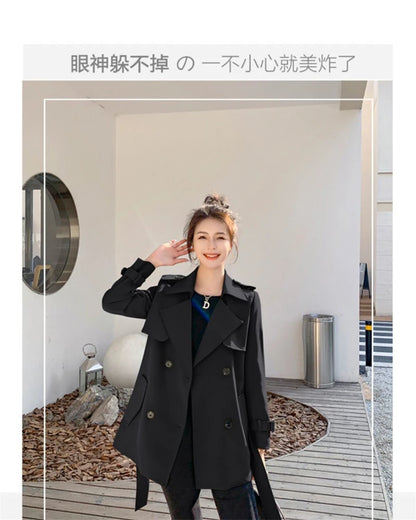 Womens Korean Style Long Khaki Red Trench Coat