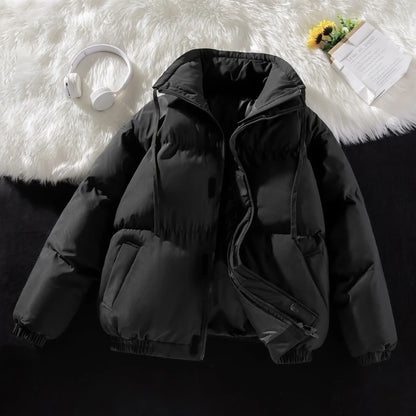 Plus Size Stand Collar Puffer Jacket for Effortless Cozy Winter Street Style Comfort