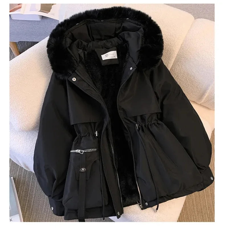 Fur Hooded Slim Long Parka For Women